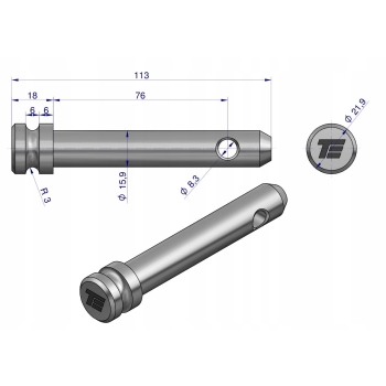 Sworzeń łącznika górnego 15.9x76x113 TEGER