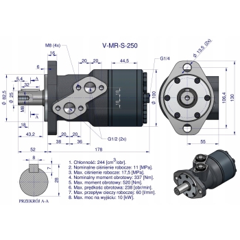 Silnik hydrauliczny orbitalny V-MR-S 250cm3/obr (175bar/ max.200bar) VOIMA