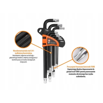 Zestaw kluczy TORX T10-T50 długie 9szt TEGER