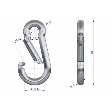 Karabińczyk bez zabezpieczenia 9x90 10 sztuk TEGER