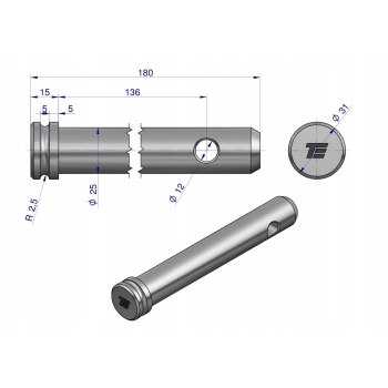 Sworzeń łącznika górnego 25x136x180 TEGER