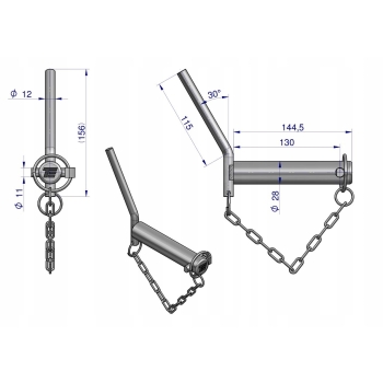 Sworzeń zaczepu z wygiętym uchwytem 28x130 TEGER