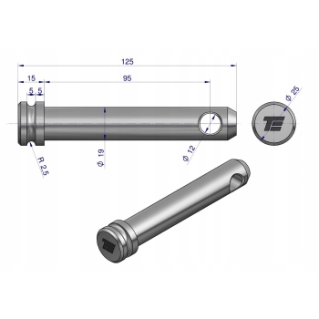 Sworzeń łącznika górnego 19x95x125 TEGER