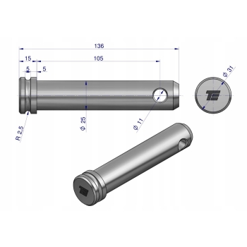 Sworzeń łącznika górnego 25x105x136 TEGER