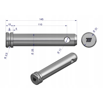 Sworzeń łącznika górnego 25x110x145 TEGER