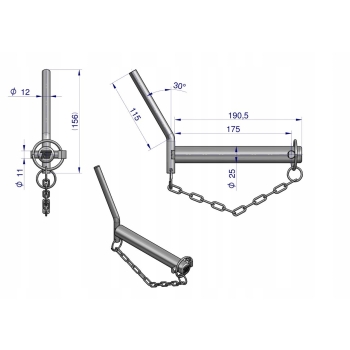 Sworzeń zaczepu z wygiętym uchwytem 25x175 TEGER