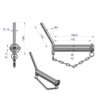 Sworzeń zaczepu z wygiętym uchwytem 32x175 TEGER