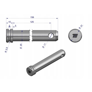 Sworzeń łącznika górnego 25x125x156 TEGER