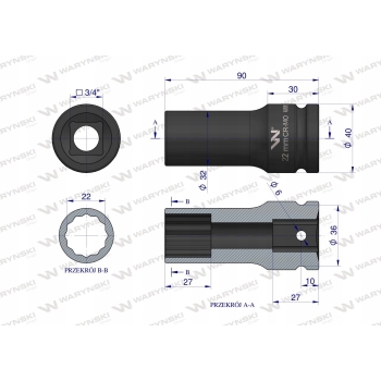 Nasadka udarowa długa 3/4