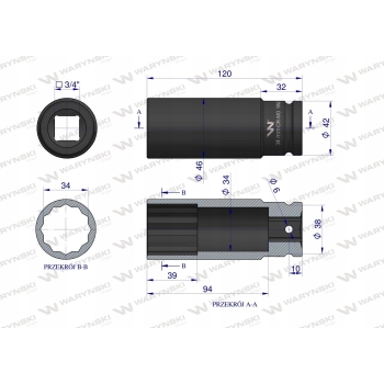 Nasadka udarowa długa 3/4