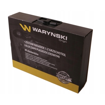 Zestaw nasadek w metalowej skrzynce 1/2 z grzechotką i kluczami 49 WARYŃSKI