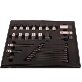 Zestaw nasadek w metalowej skrzynce 1/2 z grzechotką i kluczami 49 WARYŃSKI