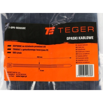 Opaski kablowe opaski zaciskowe mocne trytytki 9.0 x 650mm 100szt UV TEGER