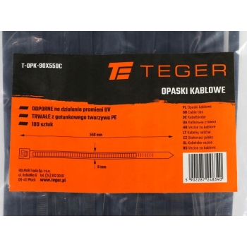 Opaski kablowe opaski zaciskowe mocne trytytki 9.0 x 550mm 100szt UV TEGER