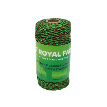 Plecionka do elektryzatora 2.5mm 3x0.20mm SS zielono-pom. 100m ROYAL FARM, RF-165025010