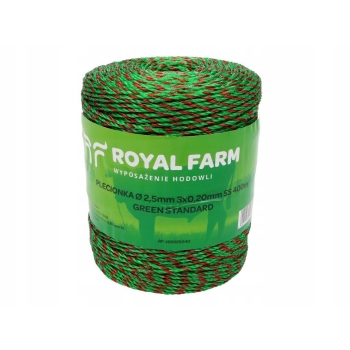 Plecionka do elektryzatora 2.5mm, 3x0.20mm SS zielono-pom. 400m ROYAL FARM, RF-165025040
