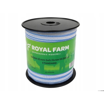 Taśma do elektryzatora 12mm 3x0.15mm SS biało-niebieska 200m ROYAL FARM, RF-167031220