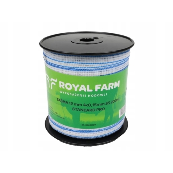 Taśma do elektryzatora 12 mm 4x0.15mm SS biało-niebieska 200m ROYAL FARM, RF-167041220