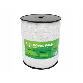 Taśma do elektryzatora 20mm 2x0.25mm Cu 4x0.16mm SS biała 400m ROYAL FARM, RF-167062040