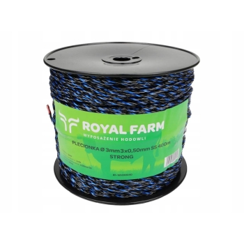 Plecionka do elektryzatora 3mm 3x0.50mm SS czarno-niebieska 400m ROYAL FARM, RF-165330040