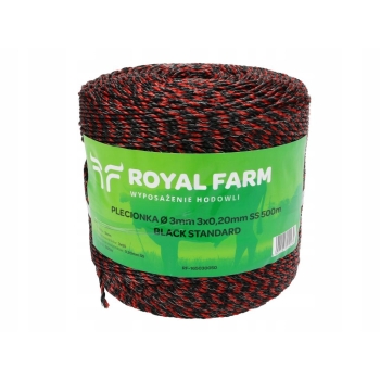 Plecionka do elektryzatora 3mm 3x0.20mm SS czarno-pom. 500m ROYAL FARM, RF-165030050