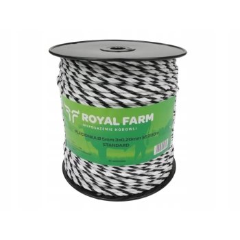 Plecionka do elektryzatora 5mm SS 3x0.20mm SS biało-czarna 200m ROYAL FARM, RF-165050020