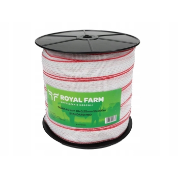 Taśma do elektryzatora 40mm 10x0.25mm SS biało-czerwona 200m ROYAL FARM, RF-167104020