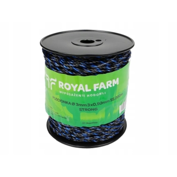 Plecionka do elektryzatora 3mm 3x0.50mm SS czarno-niebieska 200m ROYAL FARM, RF-165330020