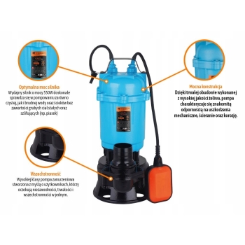 Pompa zanurzeniowa do wody brudnej i ścieków 550W włącznik pływakowy TEGER