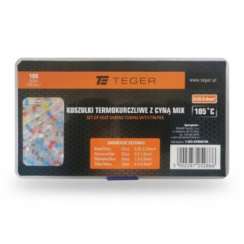 Zestaw koszulek termokurczliwych z cyną MIX 100 szt. TEGER, T-ZEST-KTERMC100