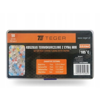 Zestaw koszulek termokurczliwych z cyną MIX 50 szt. TEGER, T-ZEST-KTERMC50