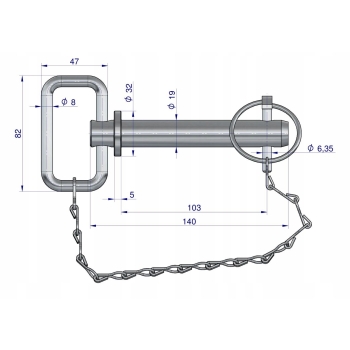 Sworzeń zaczepu z zawleczką i łańcuchem 19x103x140 TEGER [T-SZZL19103140]
