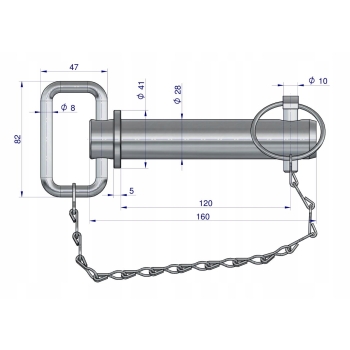 Sworzeń zaczepu z zawleczką i łańcuchem 28x120x160 TEGER [T-SZZL28120160]