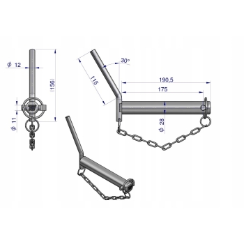 Sworzeń zaczepu z wygiętym uchwytem 28x175 TEGER [T-SZWU28175]