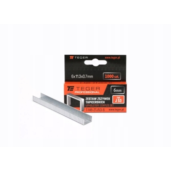 Zszywki tapicerskie takera PROFESSIONAL typ J/53 6/11,3/0,7mm 1000szt TEGER, T-NB-ZTJ53-6
