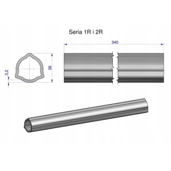 Rura wewnętrzna 2R rura zewnętrzna 1R do wału 460 36x3.2 mm 340 mm WARYŃSKI, WR2321340