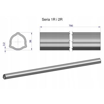 Rura wewnętrzna 2R rura zewnętrzna 1R do wału 910 p 36x3.2mm 790mm WARYŃSKI, WR2321790