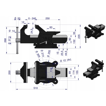 Imadło ślusarskie przemysłowe żeliwo sferoidalne obrotowe 200mm WARYŃSKI