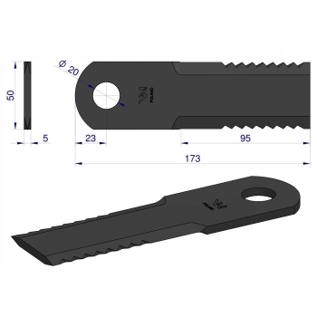 Nóż obrotowy rozdrabniacz sieczkarnia 173x50x5mm ot20 87318316 WARYŃSKI