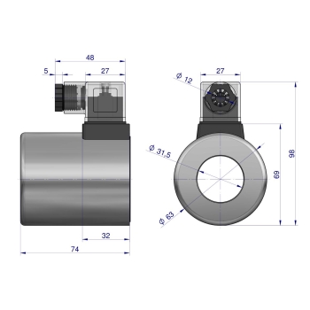 Cewka dzielnika elektrozaworu V-DVS-80L-1/2 12V DC VOIMA, V-CEW-12VDC-80