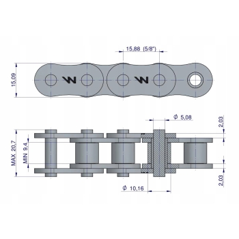 Łańcuch rolkowy 10A-1 ANSI A 50 (R1 5/8) 1mb WARYŃSKI