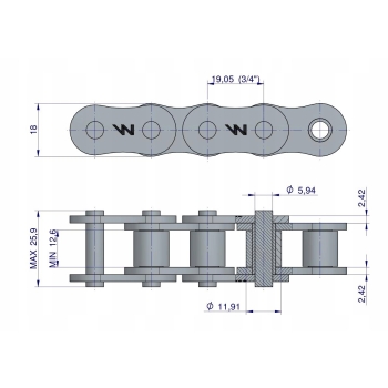Łańcuch rolkowy 12A-1 ANSI A 60 (R1 3/4) 1mb WARYŃSKI
