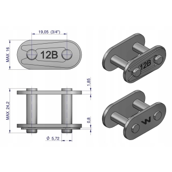 Zamek łańcucha prosta płytka Z12B-1 (R1 3/4) WARYŃSKI