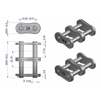 Zamek łańcucha wzmocnionego Z12A-2 ANSI A 60 (R2 3/4) WARYŃSKI