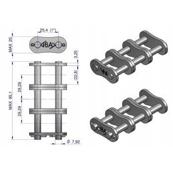 Zamek łańcucha wzmocnionego Z16A-3 ANSI A 80 (R3 1) WARYŃSKI