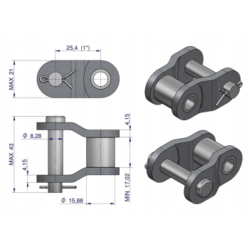 Półogniwo łańcucha prosta płytka P16B-1 (R1 1) WARYŃSKI