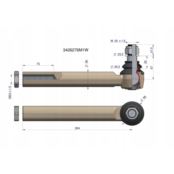 Przegub kierowniczy 264mm- M24x1.5 3426276M1 WARYŃSKI
