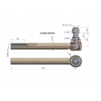 Przegub kierowniczy 270mm- M18x1.5 3428818M2 WARYŃSKI