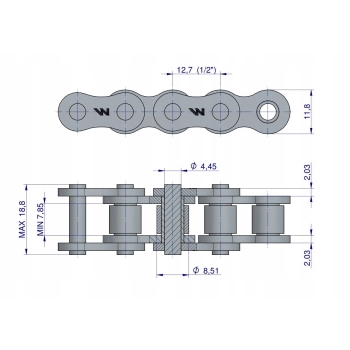 Łańcuch rolkowy wzmocniony przemysłowy 08BH-1 (R1 1/2) 2.5m WARYŃSKI