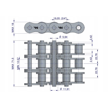Łańcuch rolkowy wzmocniony 12A-3 ANSI A 60 (R3 3/4) 5m WARYŃSKI